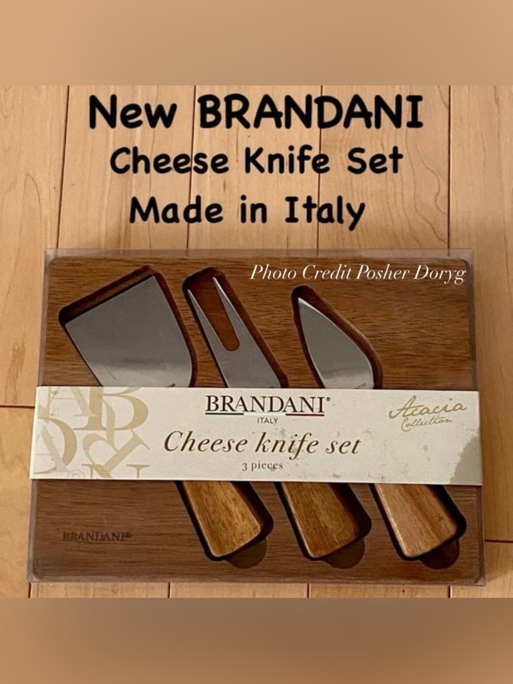 New Brandani Acacia Cheese Knife Set - Brown Wood & Silver Blades